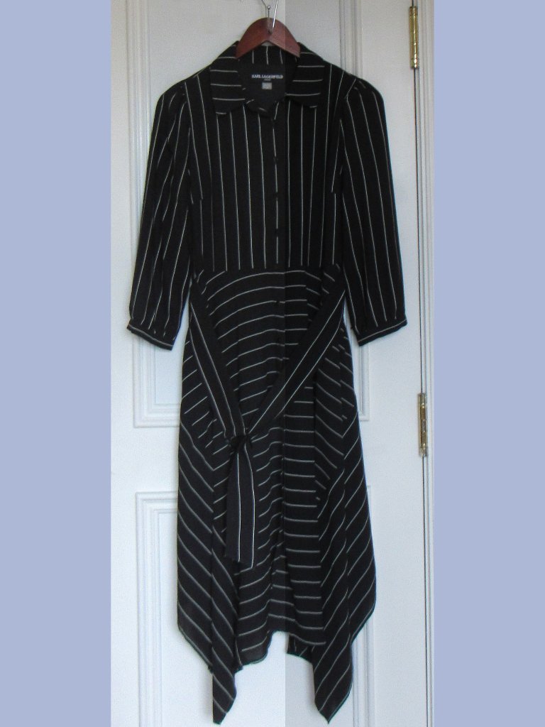 Karl Lagerfeld Paris Belted Button Front Collared Black Dress Womens Size 4